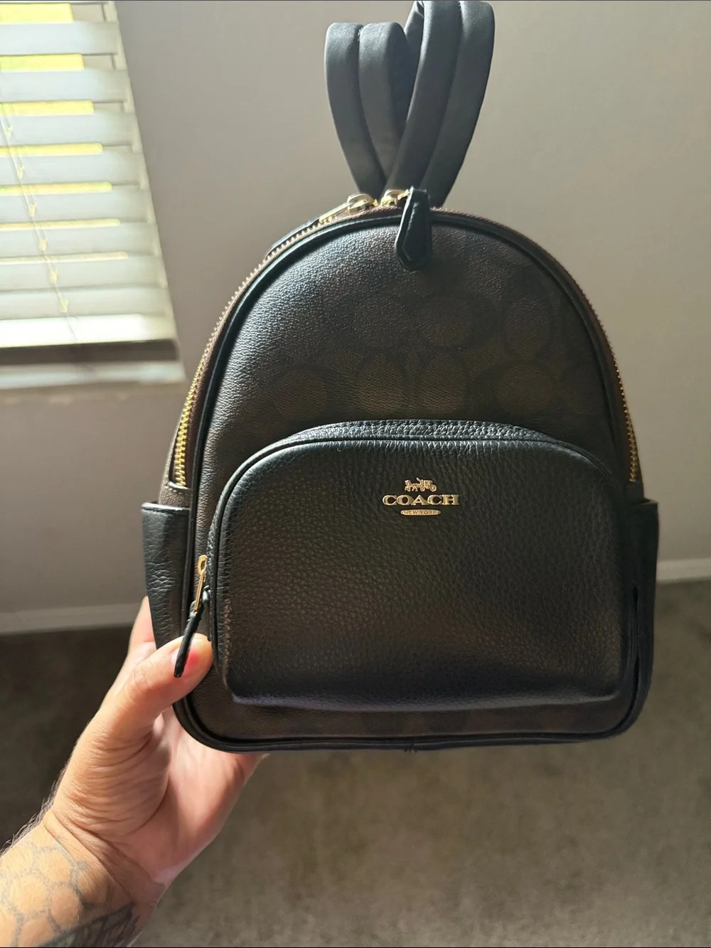 COACH Black Pebbled Leather Mini Backpack